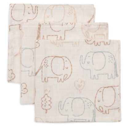 Set 3 museline din bumbac tip batistă, Elephant Tales, Jollein, 31x31 cm, OEKO-TEX