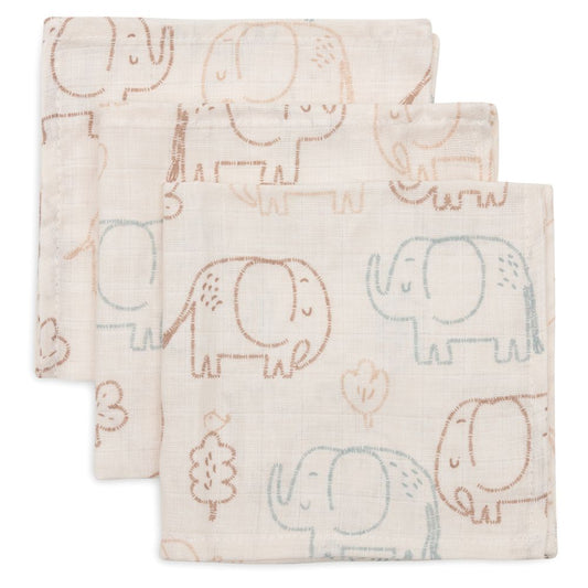 Set 3 museline din bumbac tip batistă, Elephant Tales, Jollein, 31x31 cm, OEKO-TEX