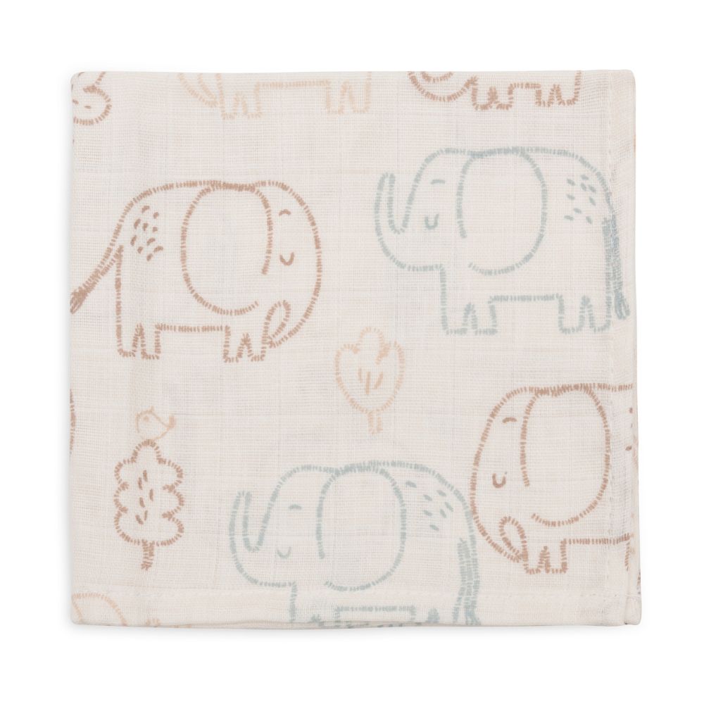 Set 3 museline din bumbac tip batistă, Elephant Tales, Jollein, 31x31 cm, OEKO-TEX