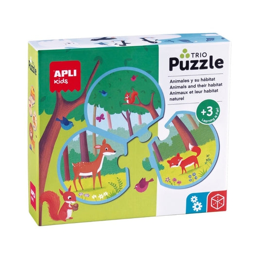 Set 8 Trio Puzzle-uri educative, Animalele și Habitatele lor, APLI, 3+ ani