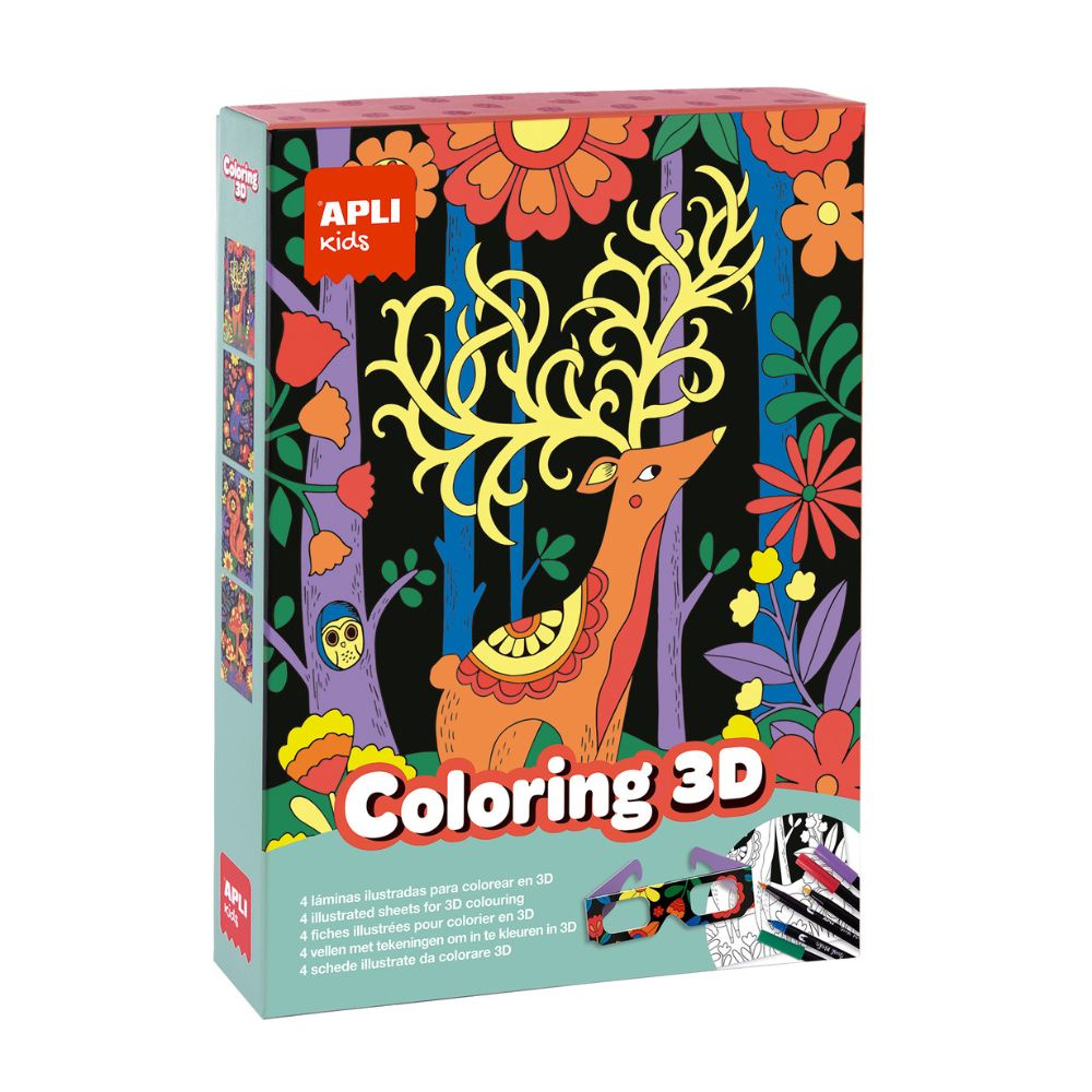 Set creativ de colorat 3D cu markere și ochelari speciali,APLI, 5 ani+