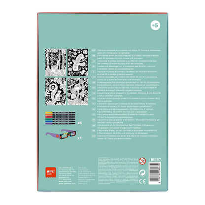 Set creativ de colorat 3D cu markere și ochelari speciali,APLI, 5 ani+