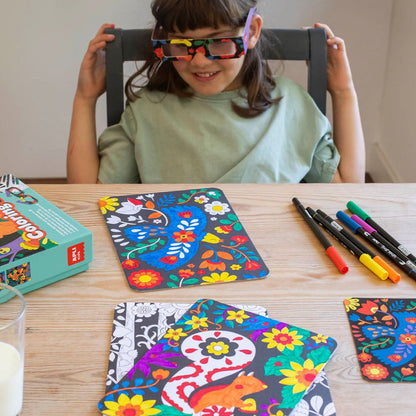 Set creativ de colorat 3D cu markere și ochelari speciali,APLI, 5 ani+