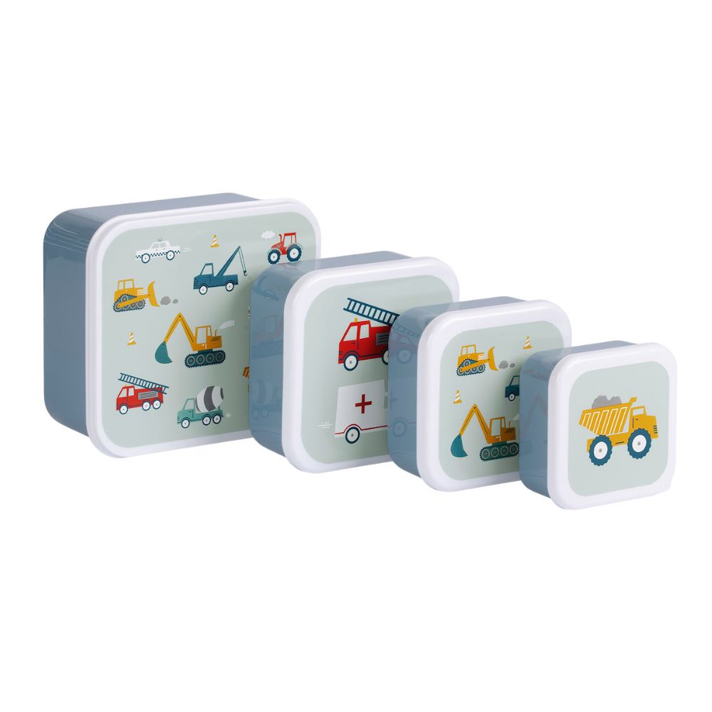 set cutii pranz copii 4 piese PP model vehicule albastru A Little Lovely Company