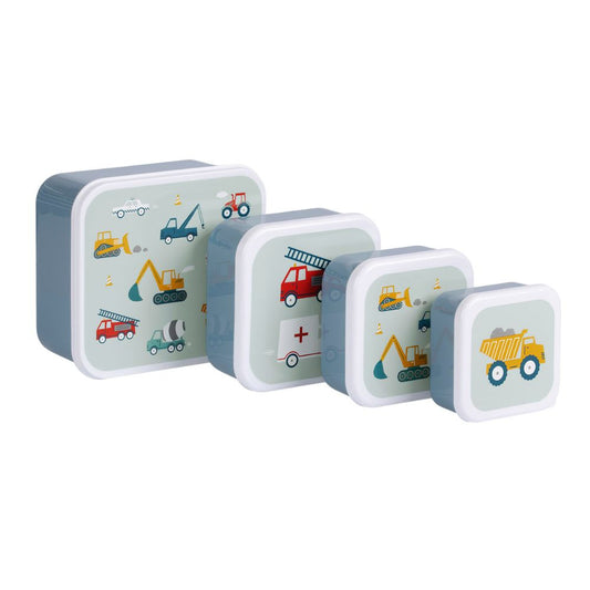 set cutii pranz copii 4 piese PP model vehicule albastru A Little Lovely Company