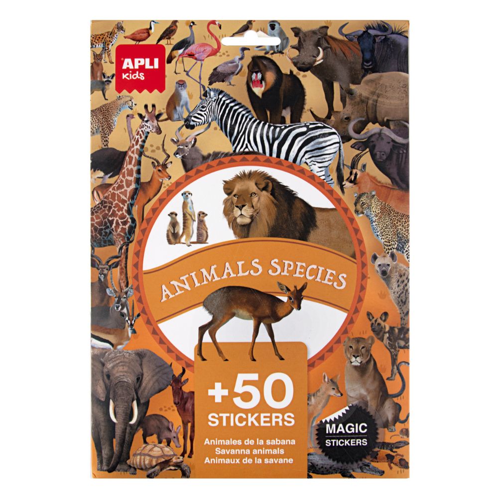 Set educativ cu 50 stickere detașabile cu animale, Savana, APLI, 3 ani+