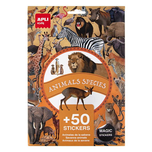Set educativ cu 50 stickere detașabile cu animale, Savana, APLI, 3 ani+