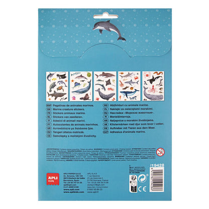 Set educativ cu 50 stickere detașabile cu animale marine, Ocean, APLI, 3 ani+