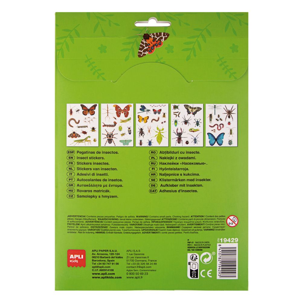 Set educativ cu 50 stickere detașabile cu insecte pentru copii, APLI, 3 ani+