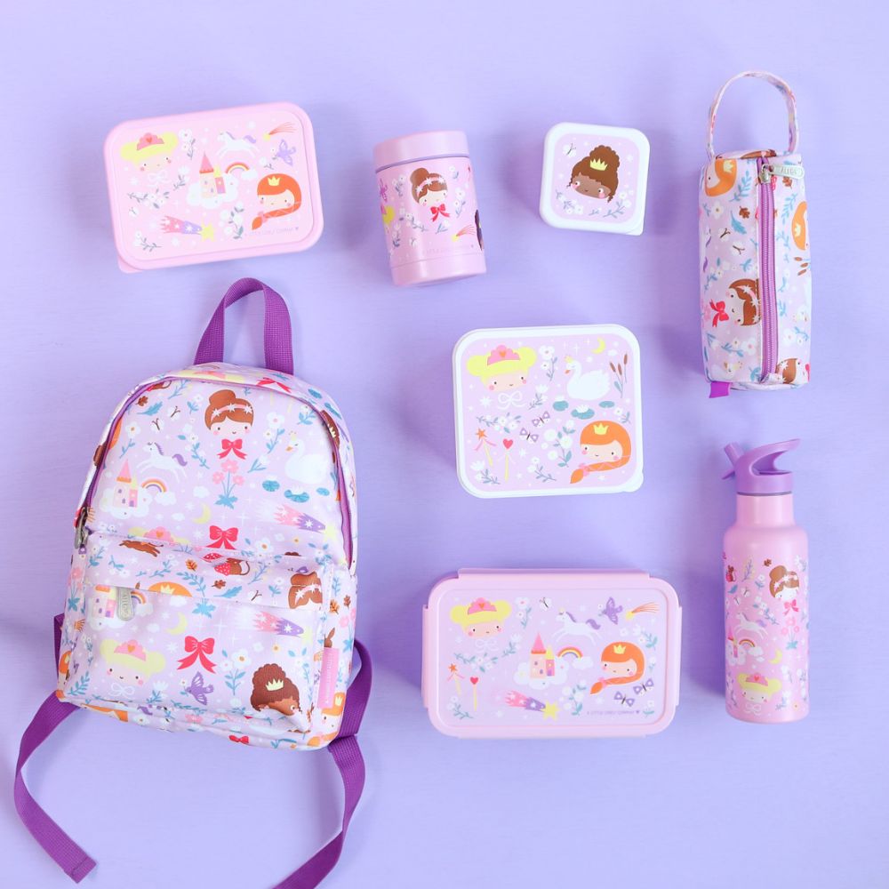 set ghiozdan penar cutie bento sticla inox copii model printese