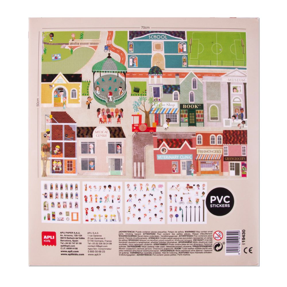 Poster gigant cu stickere reutilizabile copii, Oraș, 70x50 cm, APLI