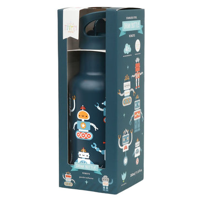 sticla inox copii gradinita 350ml capac pai fara BPA, roboti