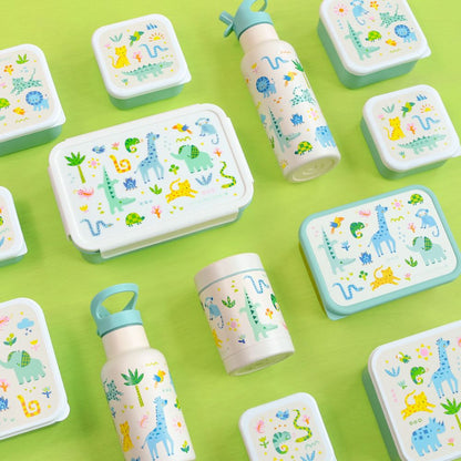 set ghiozdan penar cutie bento sticla inox copii roboti
