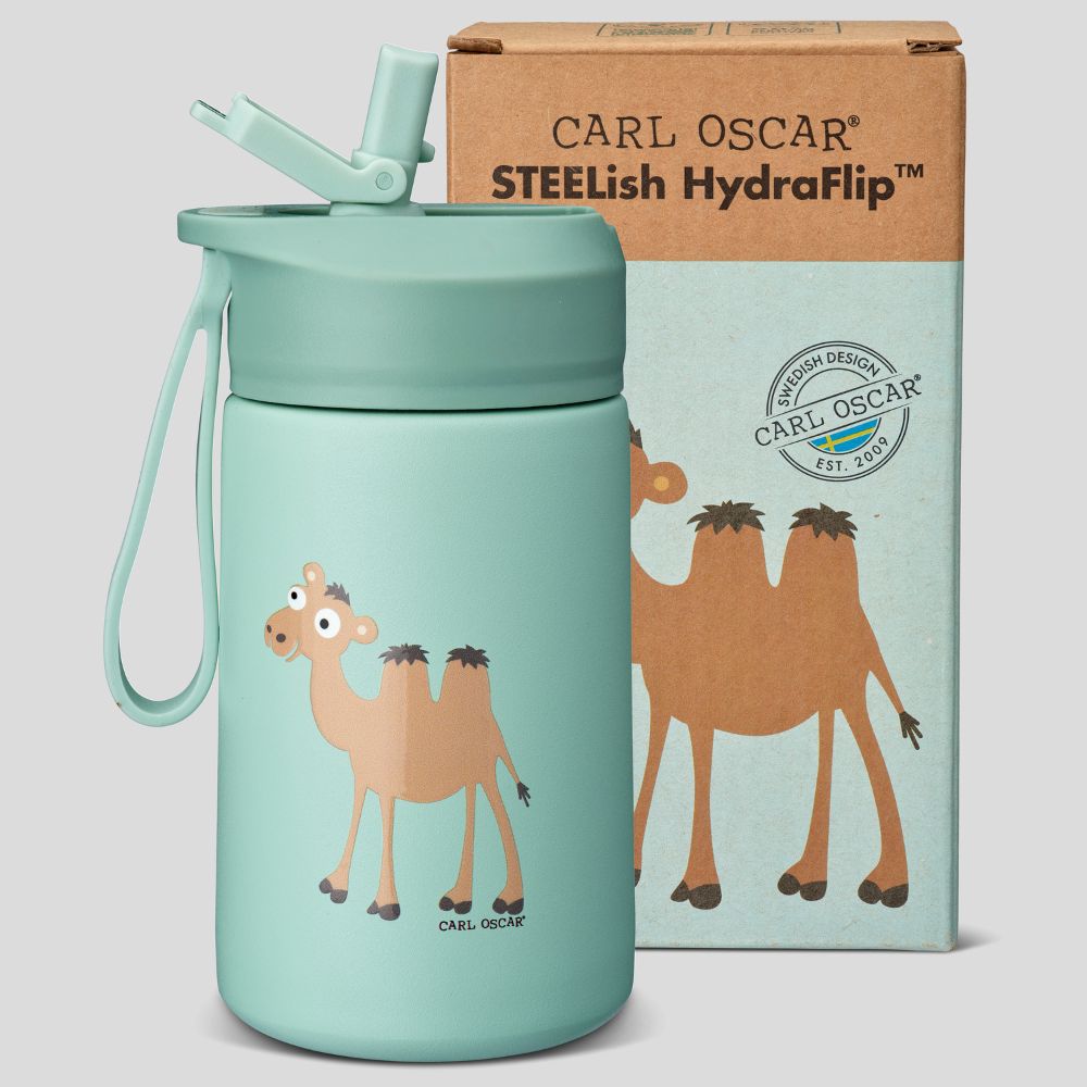 Sticlă HydraFlip din inox reciclat, verde, model Cămilă