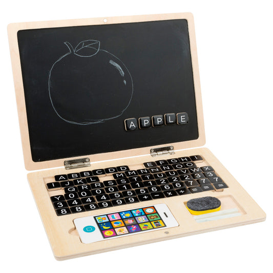 Laptop din lemn, Small Foot, cu placă magnetică, 6 ani+