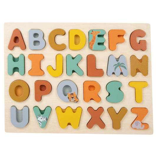 Puzzle din lemn alfabet, Small Foot, Safari, 2 ani+