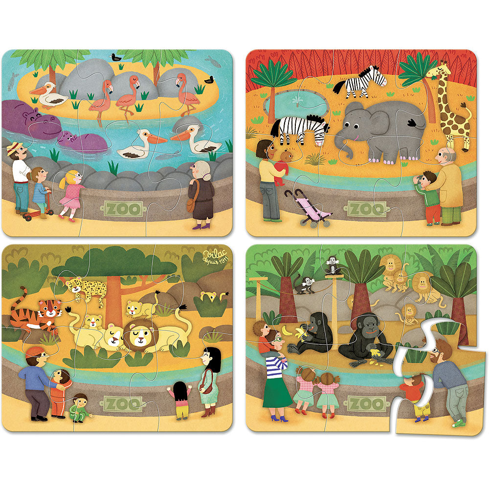 Set 4 puzzle-uri, Vilac, Animale de la ZOO, 4x6 piese, 2 ani+