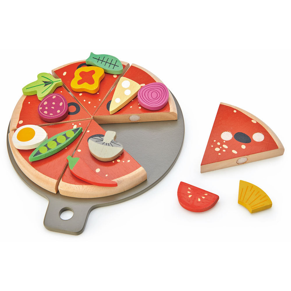 Pizza party - Set de joacă din lemn cu 19 accesorii, Tender Leaf, 3 ani+
